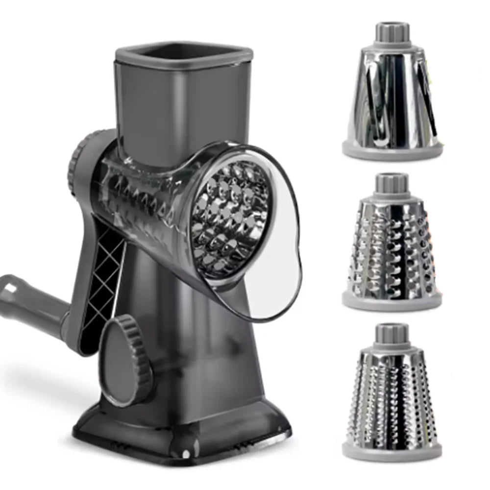 Küchenhelfer, 3-in-1-Gemüseschneider mit Handkurbel, arbeitssparende rotierende Käsereibe aus Kunststoff, manueller Gemüseschredder, Karotten - flohmarkt-deutschland.shop