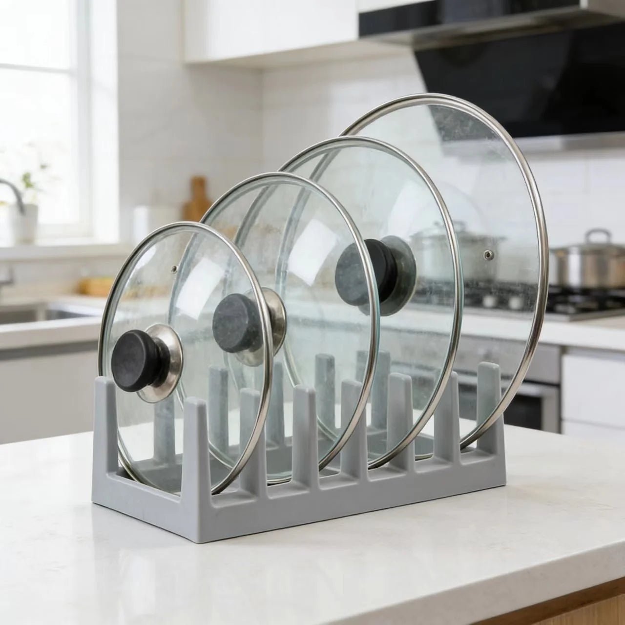Küchenschrank-Organizer für Lebensmittelbehälterdeckel, Großer Deckelhalter mit 6 Trennwänden für Vorratskammer-Organisation und Aufbewahrung, Schubladen-Organizer - flohmarkt-deutschland.shop