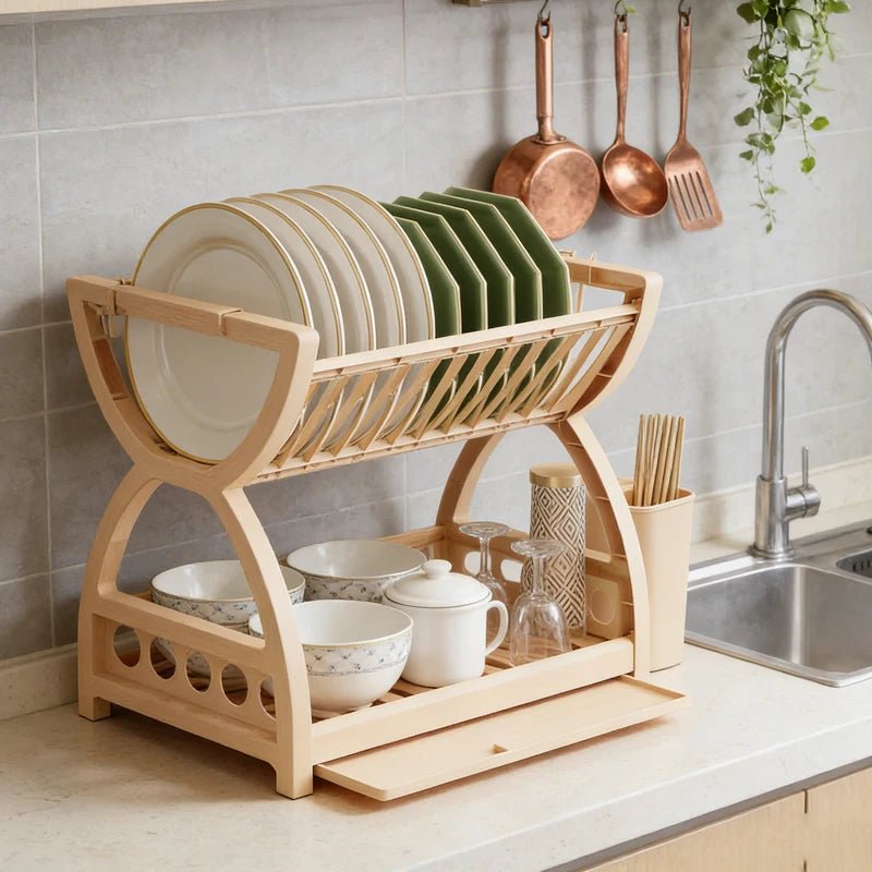 Küchenutensilien-Aufbewahrungsregal, Desktop-Doppelschicht-Geschirraufbewahrungsregal, Küchen-Abtropfgestell, das Platz spart - flohmarkt-deutschland.shop