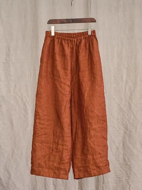 Künstlerische High-End Hanf-Hose mit weitem Bein für Damen – Dünne, lässige Harlan-Hose aus Baumwoll-Leinen, knöchellang, bequem, gerader Schnitt - flohmarkt-deutschland.shop