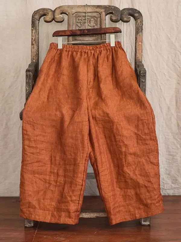 Künstlerische High-End Hanf-Hose mit weitem Bein für Damen – Dünne, lässige Harlan-Hose aus Baumwoll-Leinen, knöchellang, bequem, gerader Schnitt - flohmarkt-deutschland.shop