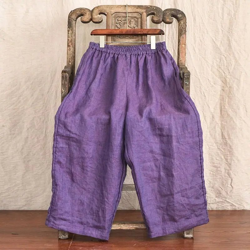 Künstlerische High-End Hanf-Hose mit weitem Bein für Damen – Dünne, lässige Harlan-Hose aus Baumwoll-Leinen, knöchellang, bequem, gerader Schnitt - flohmarkt-deutschland.shop
