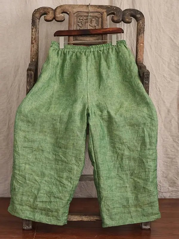 Künstlerische High-End Hanf-Hose mit weitem Bein für Damen – Dünne, lässige Harlan-Hose aus Baumwoll-Leinen, knöchellang, bequem, gerader Schnitt - flohmarkt-deutschland.shop