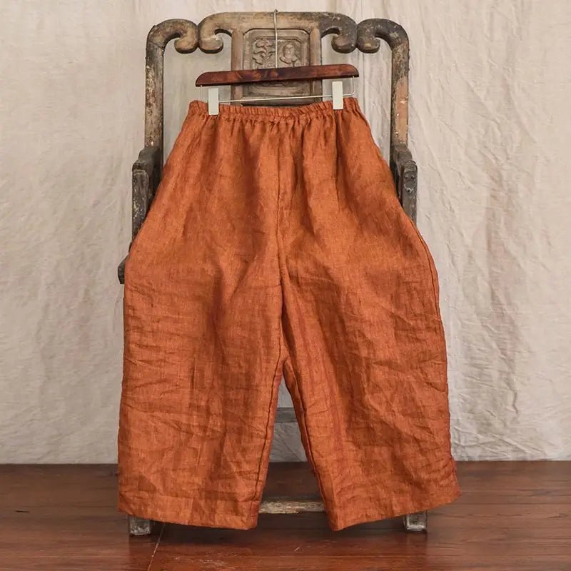 Künstlerische High-End Hanf-Hose mit weitem Bein für Damen – Dünne, lässige Harlan-Hose aus Baumwoll-Leinen, knöchellang, bequem, gerader Schnitt - flohmarkt-deutschland.shop