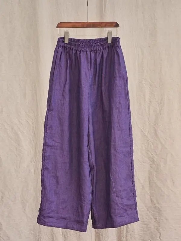 Künstlerische High-End Hanf-Hose mit weitem Bein für Damen – Dünne, lässige Harlan-Hose aus Baumwoll-Leinen, knöchellang, bequem, gerader Schnitt - flohmarkt-deutschland.shop