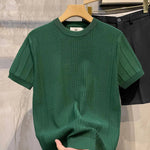 Kurzärmeliges T-Shirt für Herren Gestreiftes Häkel-Strickwaren Retro Einfarbiges Luxus-T-Shirt Schlankes Stylisches Frühling-Sommer Cooles Lässiges Hemd - flohmarkt-deutschland.shop