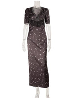 Lace Patchwork Printed Maxi Dresses For Women Fashion Sexy Streetwear Short Sleeves Slim Hollow Out Long Vestidos Robes Female - flohmarkt-deutschland.shop