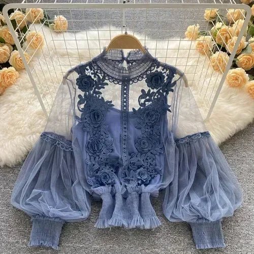 Lace Puff Long Sleeve Blouse Vintage Fashion Blouses Elegant Femme Blusas Korean Woman Tops Women Shirts Clothing Dropshipping - flohmarkt-deutschland.shop