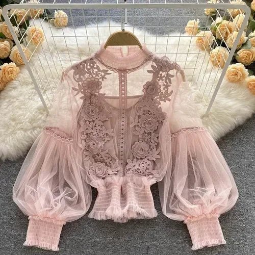 Lace Puff Long Sleeve Blouse Vintage Fashion Blouses Elegant Femme Blusas Korean Woman Tops Women Shirts Clothing Dropshipping - flohmarkt-deutschland.shop