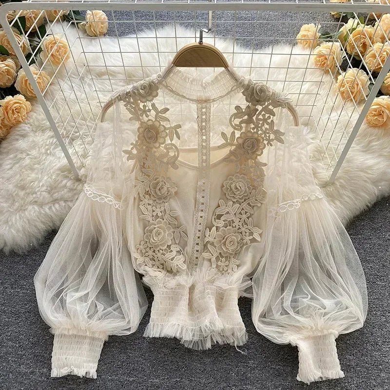 Lace Puff Long Sleeve Blouse Vintage Fashion Blouses Elegant Femme Blusas Korean Woman Tops Women Shirts Clothing Dropshipping - flohmarkt-deutschland.shop