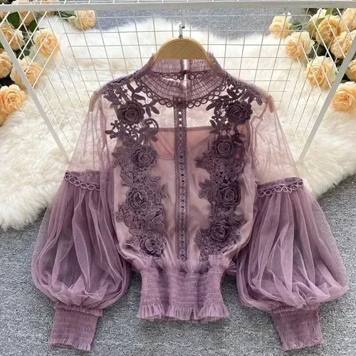 Lace Puff Long Sleeve Blouse Vintage Fashion Blouses Elegant Femme Blusas Korean Woman Tops Women Shirts Clothing Dropshipping - flohmarkt-deutschland.shop