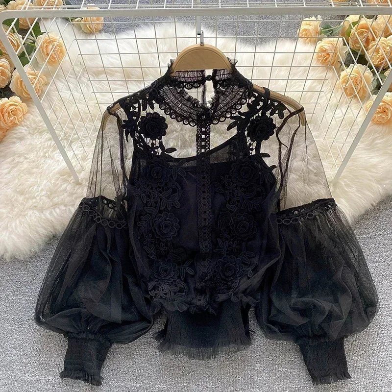 Lace Puff Long Sleeve Blouse Vintage Fashion Blouses Elegant Femme Blusas Korean Woman Tops Women Shirts Clothing Dropshipping - flohmarkt-deutschland.shop