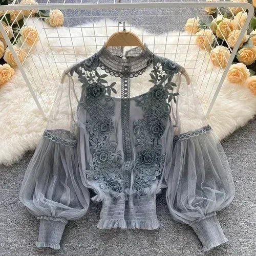 Lace Puff Long Sleeve Blouse Vintage Fashion Blouses Elegant Femme Blusas Korean Woman Tops Women Shirts Clothing Dropshipping - flohmarkt-deutschland.shop