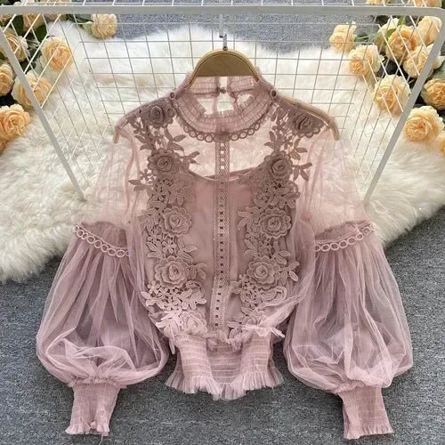 Lace Puff Long Sleeve Blouse Vintage Fashion Blouses Elegant Femme Blusas Korean Woman Tops Women Shirts Clothing Dropshipping - flohmarkt-deutschland.shop