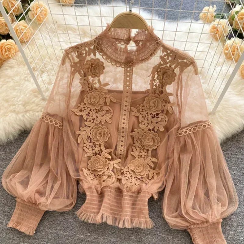 Lace Puff Long Sleeve Blouse Vintage Fashion Blouses Elegant Femme Blusas Korean Woman Tops Women Shirts Clothing Dropshipping - flohmarkt-deutschland.shop