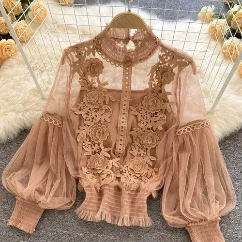 Lace Puff Long Sleeve Blouse Vintage Fashion Blouses Elegant Femme Blusas Korean Woman Tops Women Shirts Clothing Dropshipping - flohmarkt-deutschland.shop