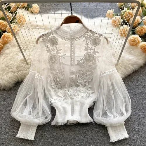 Lace Puff Long Sleeve Blouse Vintage Fashion Blouses Elegant Femme Blusas Korean Woman Tops Women Shirts Clothing Dropshipping - flohmarkt-deutschland.shop