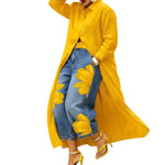 Lässiges Übergrößen-Hemd für Damen, Langes Knopfleisten-Hemd, Langarm, Locker Sitzende Maxi-Tunika-Bluse, Vorne Offene Strickjacke - flohmarkt-deutschland.shop
