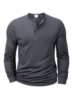 Langärmliges Herren-T-Shirt mit Henley-Ausschnitt, schmale Passform, T-Shirt mit lässigem Knopf, bequemes Fitness-T-Shirt, gemütliches Oberteil - flohmarkt-deutschland.shop