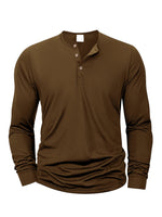 Langärmliges Herren-T-Shirt mit Henley-Ausschnitt, schmale Passform, T-Shirt mit lässigem Knopf, bequemes Fitness-T-Shirt, gemütliches Oberteil - flohmarkt-deutschland.shop