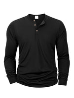 Langärmliges Herren-T-Shirt mit Henley-Ausschnitt, schmale Passform, T-Shirt mit lässigem Knopf, bequemes Fitness-T-Shirt, gemütliches Oberteil - flohmarkt-deutschland.shop