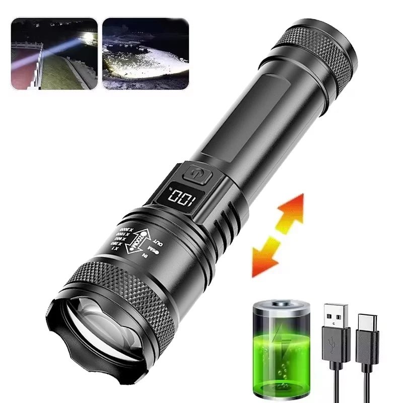 LED Taschenlampe 100000LM USB-C wiederaufladbar wasserdicht Camping - flohmarkt-deutschland.shop