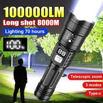 LED Taschenlampe 100000LM USB-C wiederaufladbar wasserdicht Camping - flohmarkt-deutschland.shop