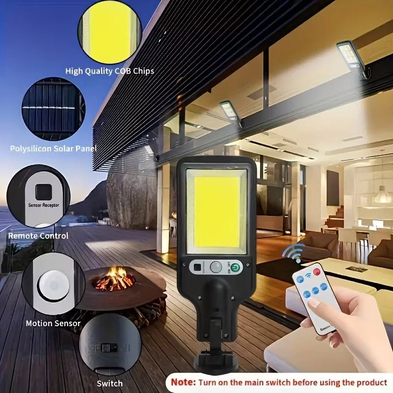 LED/COB-Solar-Bewegungsmelder-Licht, 3 Helligkeitsmodi, Außenwandleuchte für Haustür, Hof, Weg, Carport, Plantation, Skisort - flohmarkt-deutschland.shop