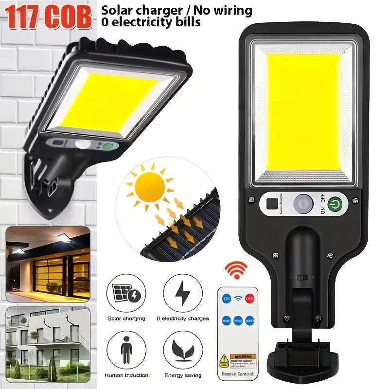 LED/COB-Solar-Bewegungsmelder-Licht, 3 Helligkeitsmodi, Außenwandleuchte für Haustür, Hof, Weg, Carport, Plantation, Skisort - flohmarkt-deutschland.shop
