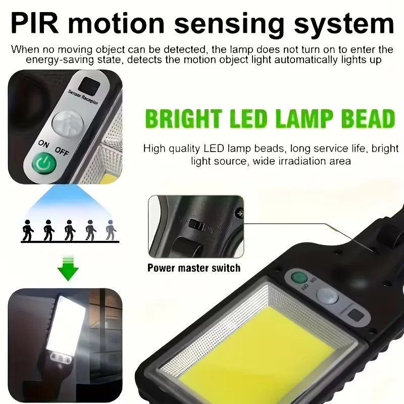 LED/COB-Solar-Bewegungsmelder-Licht, 3 Helligkeitsmodi, Außenwandleuchte für Haustür, Hof, Weg, Carport, Plantation, Skisort - flohmarkt-deutschland.shop