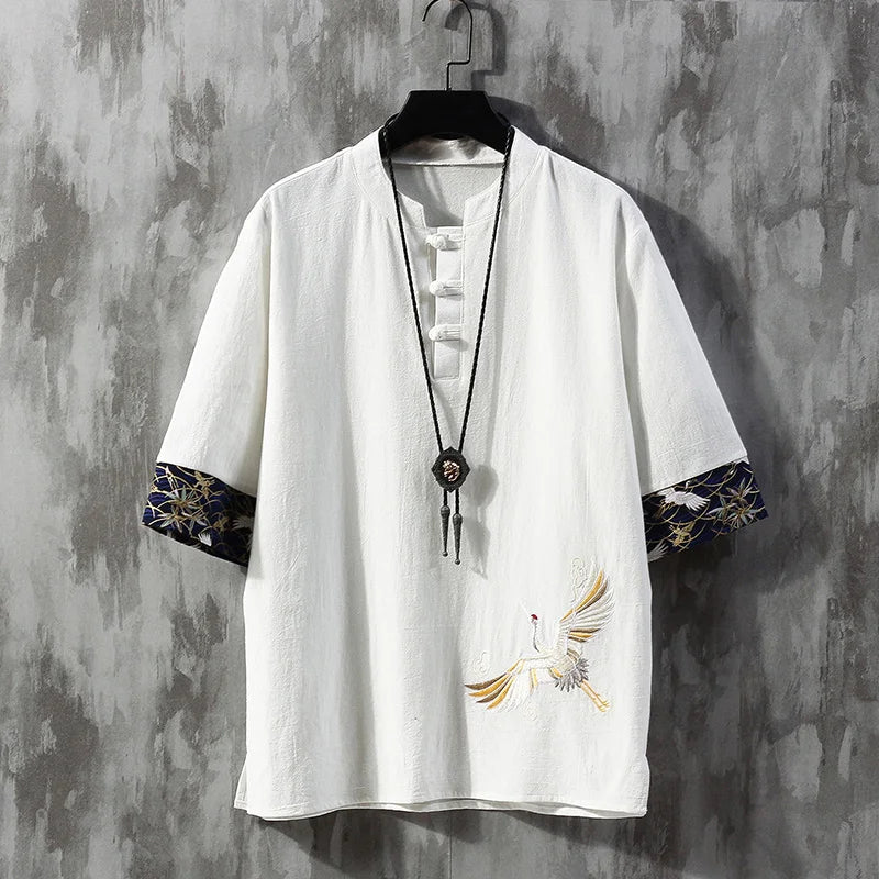 Leinen Tang-Shirt Herren – Chinesischer Stil, locker, Sommer - flohmarkt-deutschland.shop