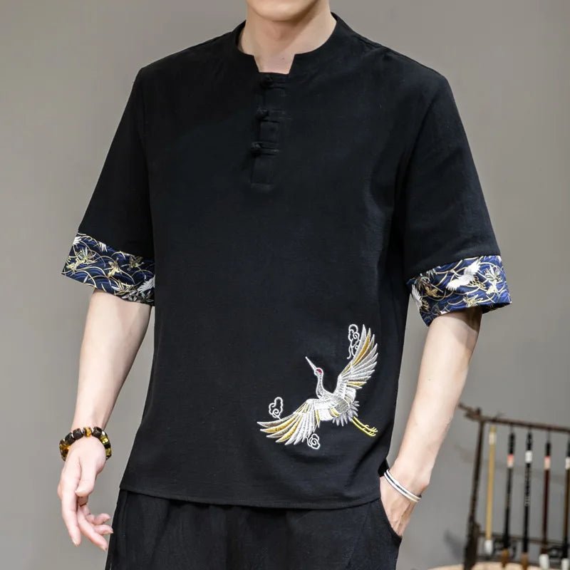 Leinen Tang-Shirt Herren – Chinesischer Stil, locker, Sommer - flohmarkt-deutschland.shop
