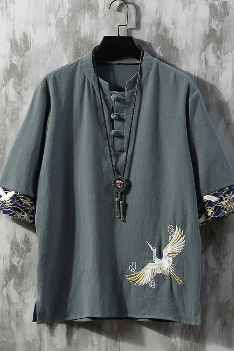 Leinen Tang-Shirt Herren – Chinesischer Stil, locker, Sommer - flohmarkt-deutschland.shop