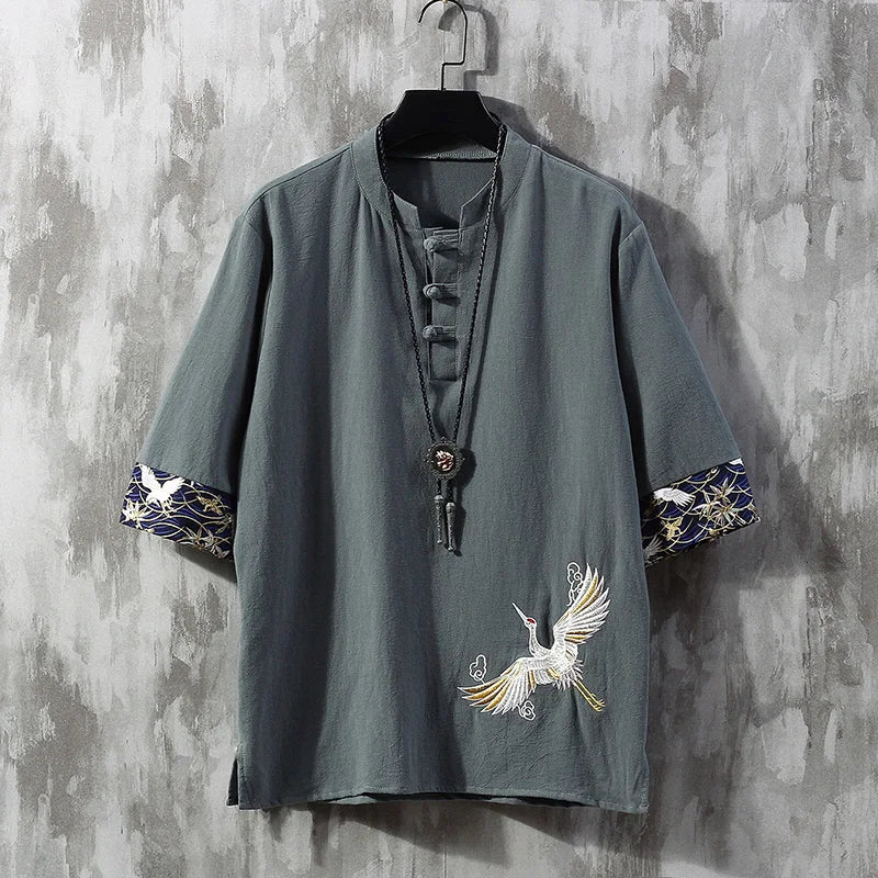 Leinen Tang-Shirt Herren – Chinesischer Stil, locker, Sommer - flohmarkt-deutschland.shop