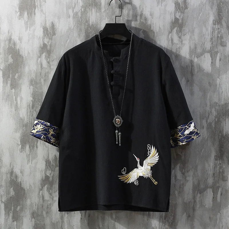 Leinen Tang-Shirt Herren – Chinesischer Stil, locker, Sommer - flohmarkt-deutschland.shop