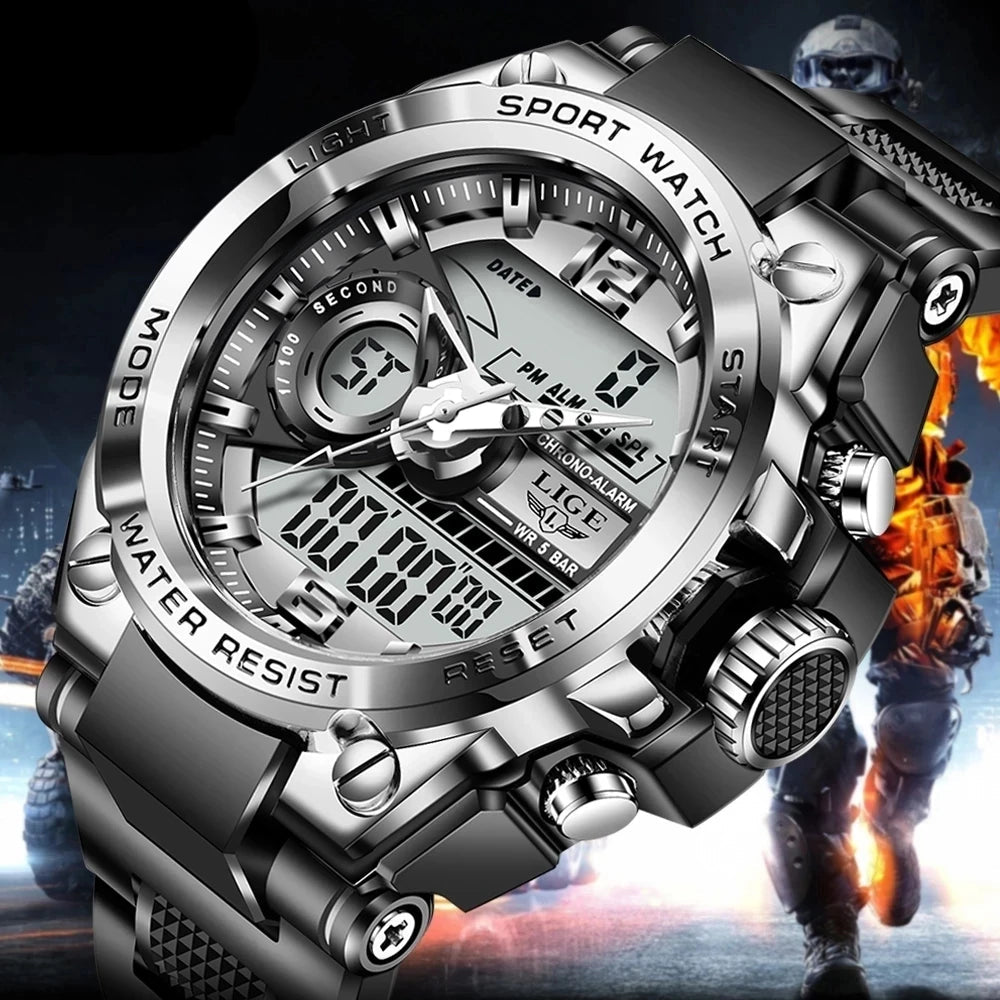 LIGE Herren Digitaluhr – Militär, LED, 50m Wasserdicht, Sport Quarzuhr - flohmarkt-deutschland.shop