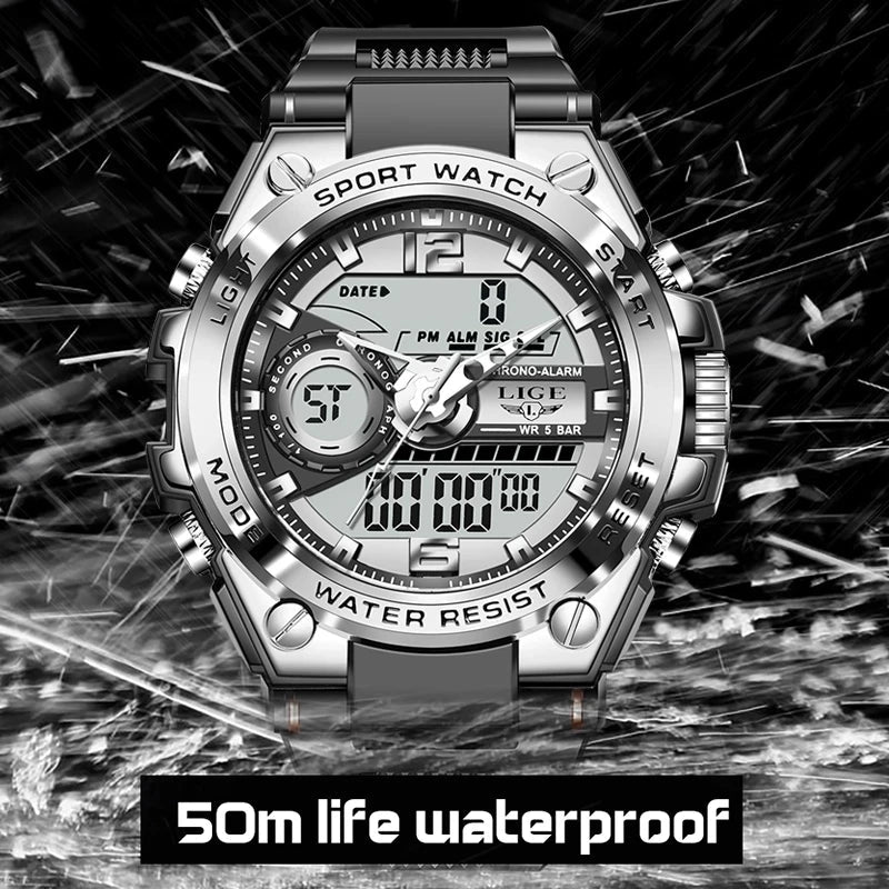 LIGE Herren Digitaluhr – Militär, LED, 50m Wasserdicht, Sport Quarzuhr - flohmarkt-deutschland.shop