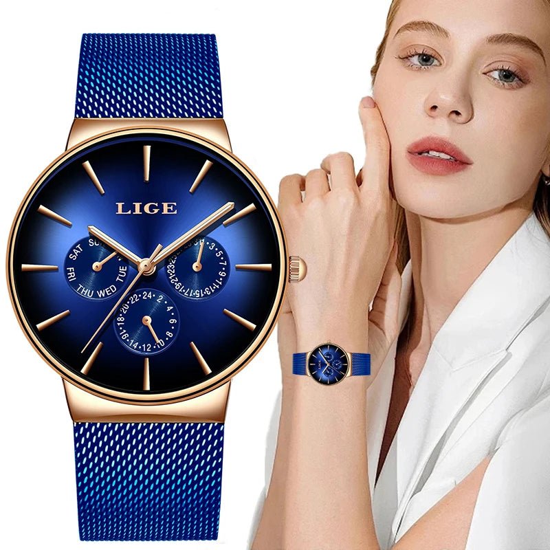 LIGE Neue Mode Frau Uhr Elegante Luxus Einfache Ultra-dünne Mesh Stahl Gürtel Quarz Damen Uhren Wasserdicht Casual Datum uhr - flohmarkt-deutschland.shop