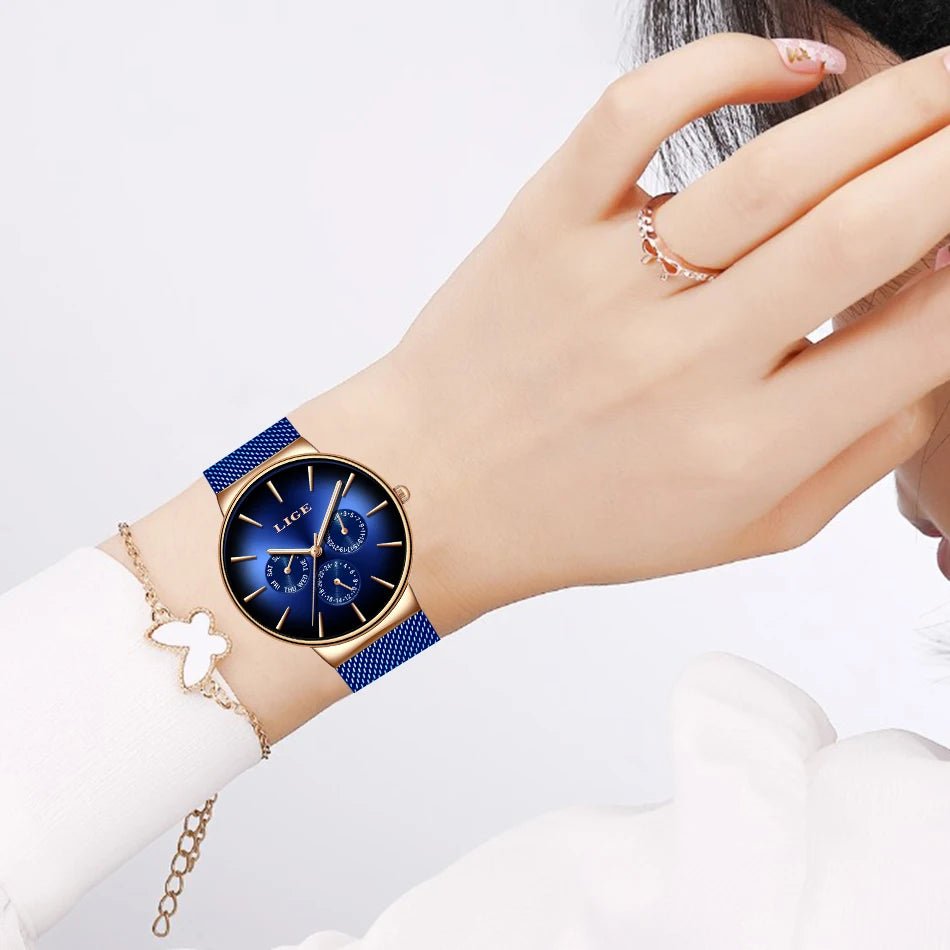 LIGE Neue Mode Frau Uhr Elegante Luxus Einfache Ultra-dünne Mesh Stahl Gürtel Quarz Damen Uhren Wasserdicht Casual Datum uhr - flohmarkt-deutschland.shop