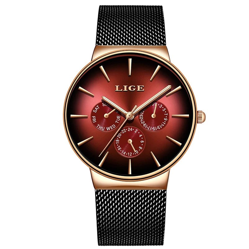 LIGE Neue Mode Frau Uhr Elegante Luxus Einfache Ultra-dünne Mesh Stahl Gürtel Quarz Damen Uhren Wasserdicht Casual Datum uhr - flohmarkt-deutschland.shop