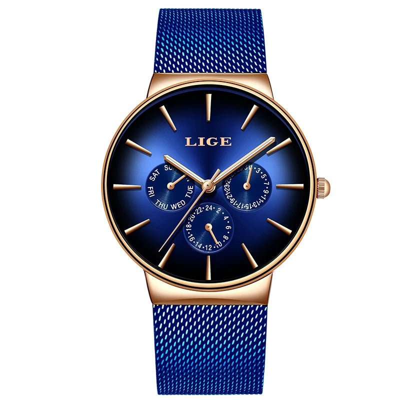 LIGE Neue Mode Frau Uhr Elegante Luxus Einfache Ultra-dünne Mesh Stahl Gürtel Quarz Damen Uhren Wasserdicht Casual Datum uhr - flohmarkt-deutschland.shop