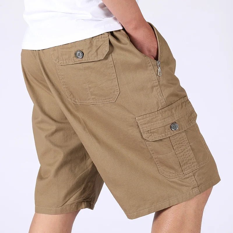 Lightweight Zipper Pockets Khaki Cargo Shorts Men Summer Streetwear Casual Cotton Shorts Breathable Fitness Knee Length Pants - flohmarkt-deutschland.shop