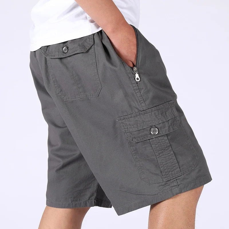 Lightweight Zipper Pockets Khaki Cargo Shorts Men Summer Streetwear Casual Cotton Shorts Breathable Fitness Knee Length Pants - flohmarkt-deutschland.shop