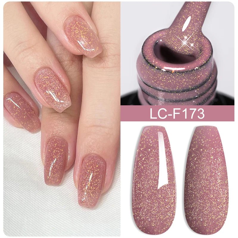 LILYCUTE Gold Aurora Glitter Gel Nagellack Frühling Nude Farbe Langlebig Französisch Für Maniküre Soak Off Nail art UV Gel Lack - flohmarkt-deutschland.shop