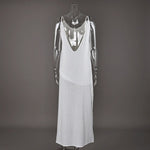 Linad Summer Casual White Long Dress Sexy Loose Backless Split Dresses Woman Street Chic V Neck Straight Dress For Women 2025 - flohmarkt-deutschland.shop