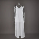 Linad Summer Casual White Long Dress Sexy Loose Backless Split Dresses Woman Street Chic V Neck Straight Dress For Women 2025 - flohmarkt-deutschland.shop