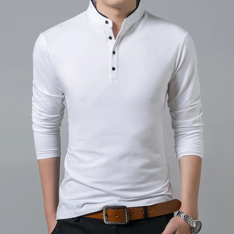 Liseaven T-Shirt Men Cotton T Shirt Full Sleeve tshirt Men Solid Color T-shirts tops&tees Mandarin Collar Long Shirt - flohmarkt-deutschland.shop