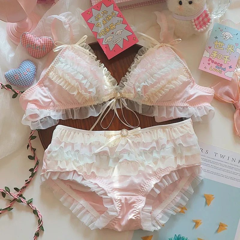 Lolita Princess Pure Desire BH-Set Damen Japanisch Kuchenschicht Spitze Netz Baumwolle Schritt Neu Party Dessous Set Bequem M-XL - flohmarkt-deutschland.shop