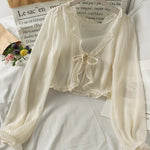 Long Sleeve Thin Breathable T-shirts Women Lace Bow Cardigan Blouse Clothing Ruffles Sun-protection Outwear Blouse For Covers - flohmarkt-deutschland.shop
