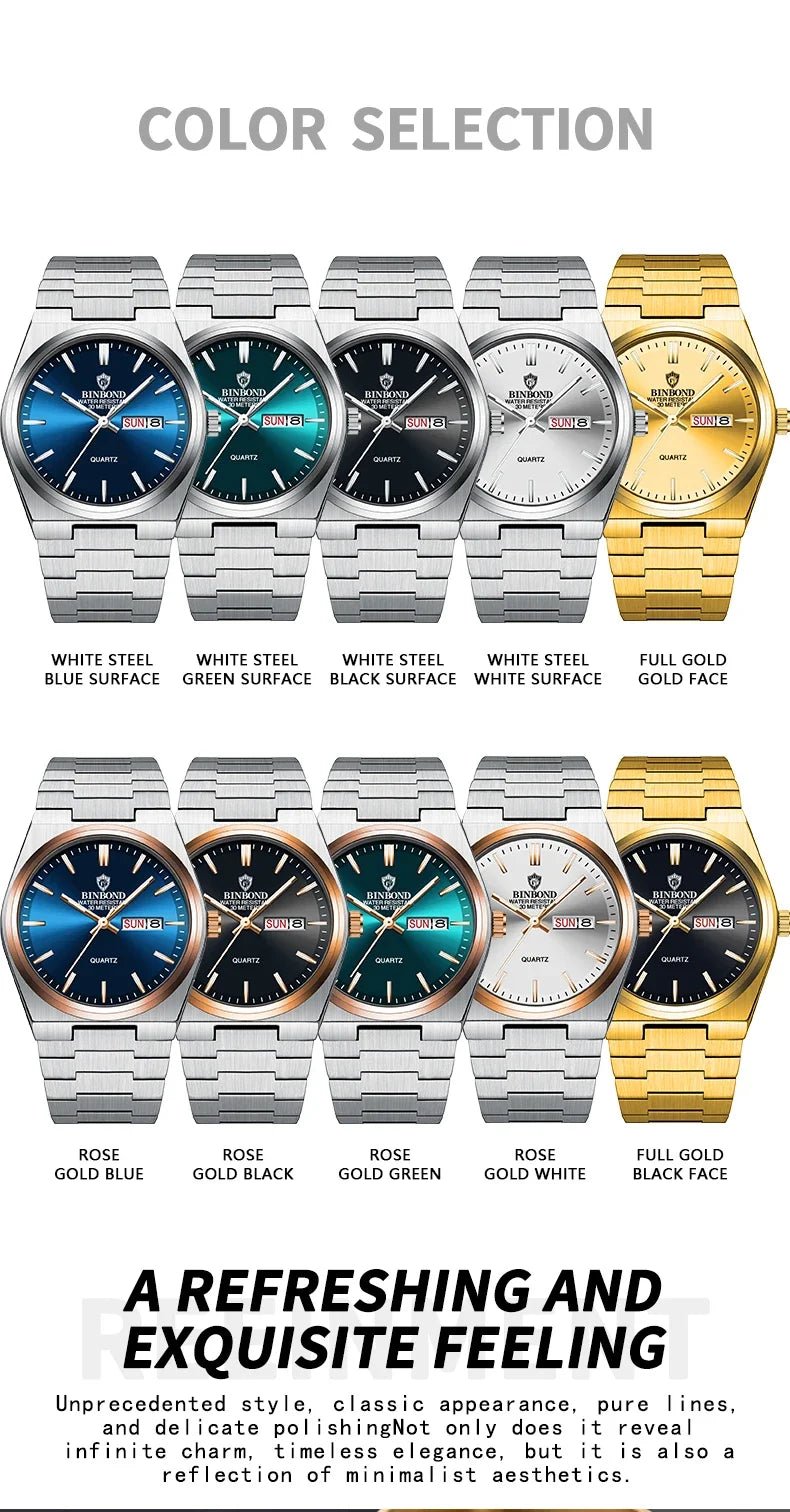 Luxus Uhr Für Mann Wasserdicht Leucht Datum Woche Edelstahl Männer Uhr Casual Quarz herren Uhren Männliche Uhr - flohmarkt-deutschland.shop